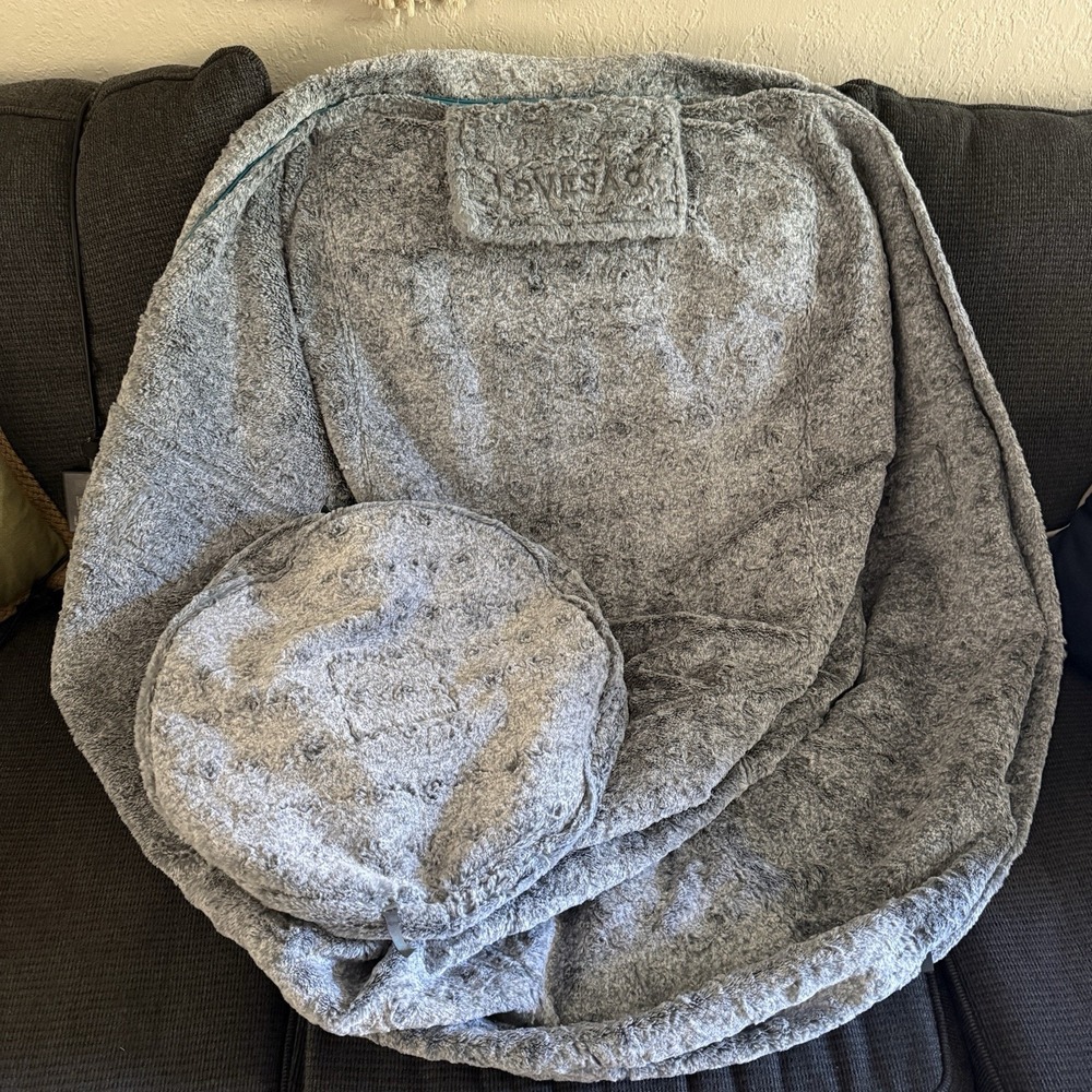 Lovesac Citysac + Ottoman Cover Only Grey Phur Faux Fur Bean Bag Cover NWOT